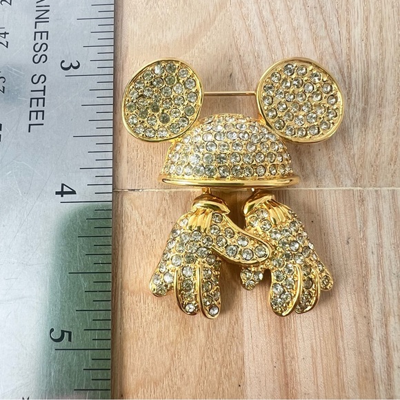 Napier Mickey Mouse Ears Brooch Disney Gold Tone Rhinestone Hat & Gloves pin - Picture 4 of 5